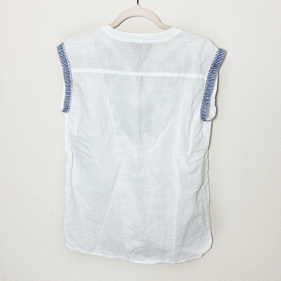 J. Crew cap-sleeve top in embroidered sunburst White Sz 0linen cotton blend - Picture 2 of 9